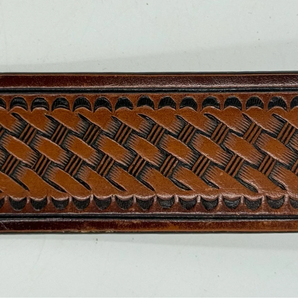 Hired Hand Leather Basket Weave Woven Design Belt Brown Men’s‎ 34 *NO BUCKLE*